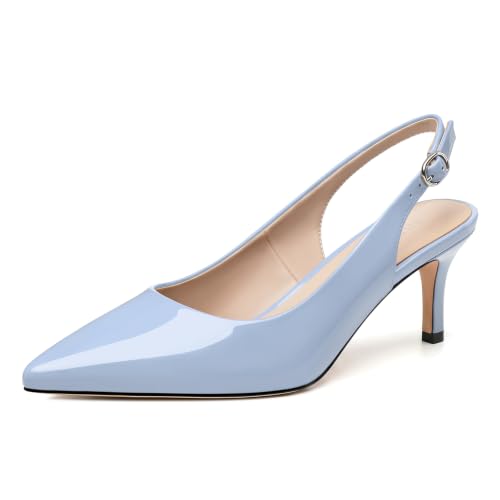 Image of NUMALEO Slingback Heels for Women Pointed Close Toe Kitten Heels Patent Pumps Dress Party Comfy Heeled Sandals Stiletto 2.5 Inch Dress Shoes