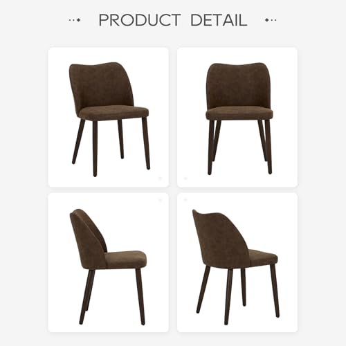 Image of MALOL Dining Chairs Set of 2, Upholstered Leather Kitchen Chairs with Curved Back, Padded Seat and Solid Wood Legs, Modern Dining Chair for Kitchen Dining Room, Dark Brown