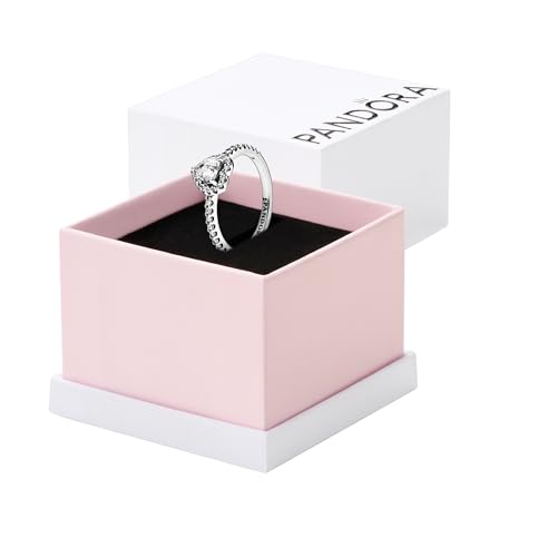 PANDORA Elevated Heart Ring - Promise Ring for Women - Layering or Stackable Ring - Gift for Her Sterling Silver with Clear Cubic Zirconia - Size 5 - With Gift Box