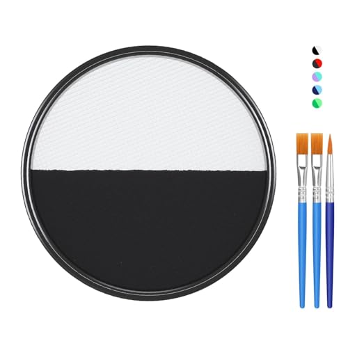 FREEORR Black White Face Body Paint Makeup Foundation 30g, Water Activated Cream to Powder Face Body Paint Makeup for Halloween Costume Cosplay Theater Stage Dress-Up Makeup, Matte Non Toxic