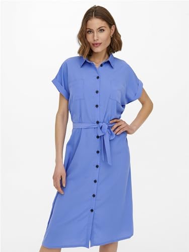 ONLY Kadın Onlhannover S/S Shirt Dress Noos Wvn Elbise, Ultramarine, 36 - Görsel 7