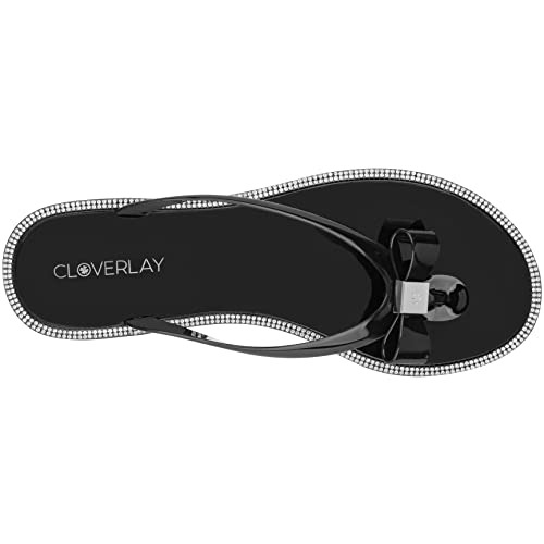 Cloverlay Women’s Jelly Sandals Rhinestone Bowtie Flip Flops Beach Slide Flat Sandals (7, Black Solid) #TOP3