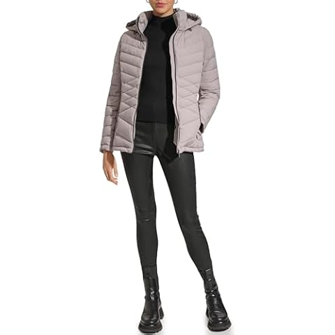 DKNY Women's Hooded Light-Weight Puffer, Grey Cover