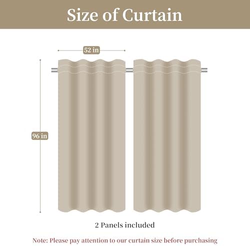 Loom and Mill Luxury Jacquard Curtains for Bedroom, Beige Damask Curtains 2 Panels with Tiebacks, Elegant Window Curtain for Living Room Holiday Banquet Decor(52”Wx 96”L, 2 Panels)