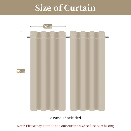 Loom and Mill Luxury Jacquard Curtains for Bedroom, Beige Damask Curtains 2 Panels with Tiebacks, Elegant Window Curtain for Living Room Holiday Banquet Decor(52”Wx 96”L, 2 Panels)