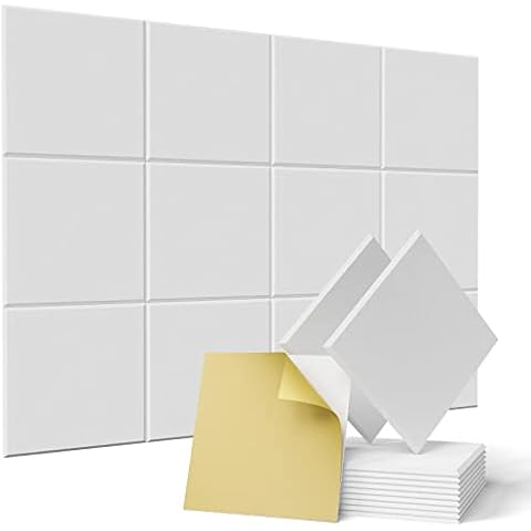 12 pack Acoustic Panels Self-Adhesive, 12"X 12"X 0.4"Sound Proof Foam Panels, Square Sound Panels High Density, Soundproof Wall Panels for Decoration and Acoustic Treatment-White Cover