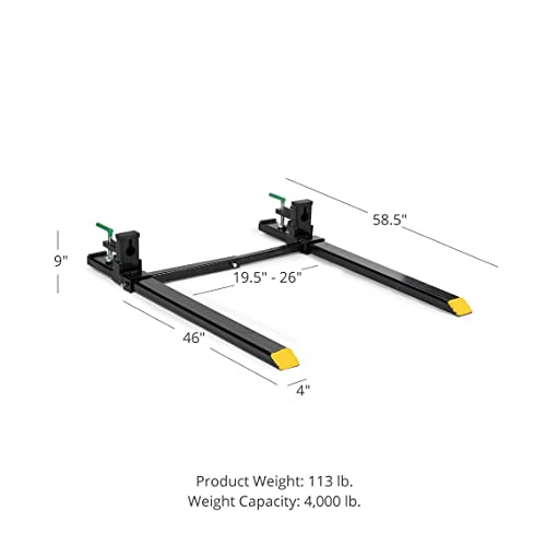 Titan Attachments Medium-Duty 58.5" Clamp-On Pallet Forks With Adjustable Stabilizer Bar, 46" X 4" Fork Length, Rated 4,000 Lb, Easy To Install On Loader Or Skid Steer Bucket #TOP1