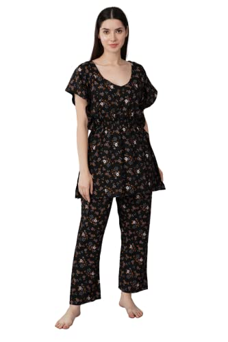 Image of Noty Girl's /Women's- Night Suit Set | Kaftan With Payjama | Rayon Fabric - Printed | Nightdress