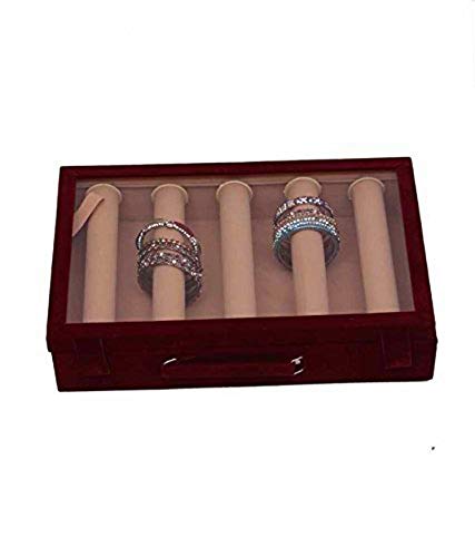 Image of Kuber Industries Wooden 1 Piece Five Rod Transparent Velvet Bangle Storage Box, Maroon - CTKTC22805