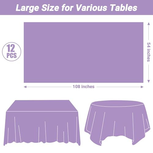 Image of QZYL 12 PCS Lavender Plastic Tablecloths, 54 in x 108 in Dinner Table Cloths, Rectangle Table Cover for Birthday Party Family Gathering Wedding