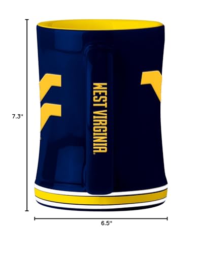 Image of Logo Brands NCAA West Virginia Mountaineers 14 oz Relief Coffee Mug - Officially Licensed Mug, Sculpted 3D Logo and Team Colors - Comfortable Handle and Glossy Finish for College Sports Fans