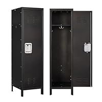 Anxxsu Metal Storage Locker, Lockable Employees Metal Locker with Door, 55\" Height Steel Locker for Home, School, Office, Gym (Retro Black)