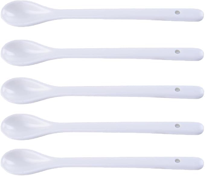 Ceramic Spoon Suitable Tableware for Coffee, Tea, Sauce Dinner Soup Set of 5 Piece Desserts Ceramic Microwave Safe Spoons. [Whitecolor]