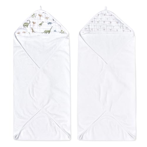 aden + anais Essentials Baby-Badetuch mit Kapuze, superweich, 100 % Baumwolle, 2 Stück, Dino Jungle