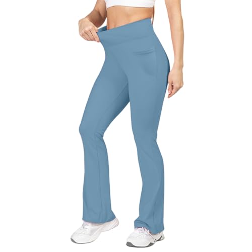 XAIODRAGONSKY Flare Leggings for Women with Pockets Crossover High Waisted Bootcut Yoga Pants-Tummy Control Bell Bottom Leggings Lake Blue