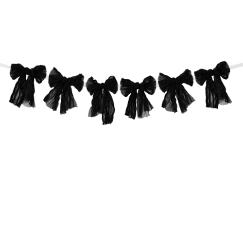 Image of MLMC Black Bow Garland Banner Handmade Cheesecloth Bow Wreath Party Hanging Decorations for Wedding Birthday Bridal Shower Gothic Party Decor