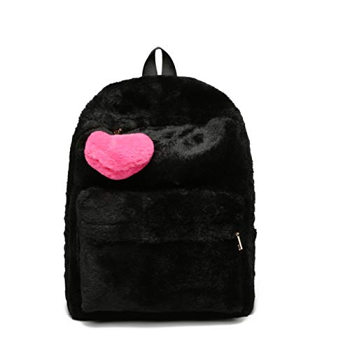 MHBY Plüsch Rucksack, niedlichen einfarbigen Kunstpelz Rucksack herzförmigen Anhänger, Winter weichen Damen großen Plüsch Rucksack rosa schwarz weiß Rucksack Rucksack Cover