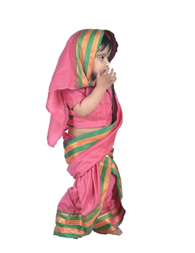 Image of BookMyCostume Maharashtrian Marathi Kasta Sari Lavani Dance Fancy Dress Costume for Girls 3-4 years