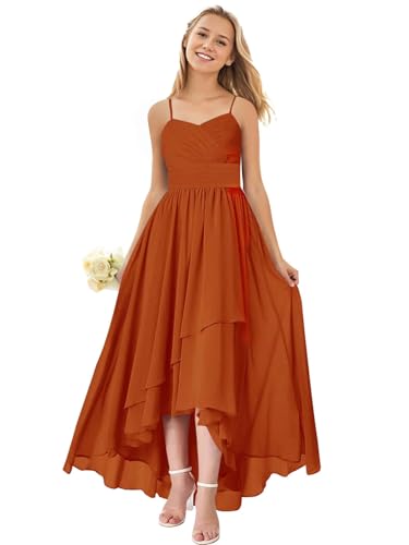 POMUYOO V Neck Junior Bridesmaid Dresses for Girls Pleated Chiffon Flower Girl Dres Pageant Gown YG133