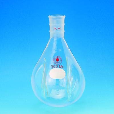 3994-10 Series Recovery Flask for Rotary Evaporator, Pear Shaped with Side Indent, Neck Joint, Heavy Wall, 29/32 Non-Coated, 500 mL