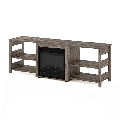 Image of Furinno Classic 70 Inch TV Stand with Fireplace, Rustic Oak