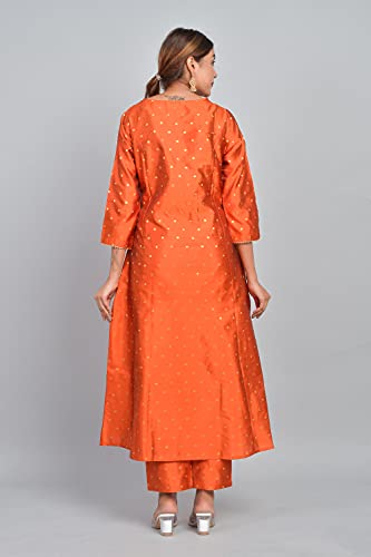 Image of Riara Art Silk Women Long Anarkali Kurti with Pant Polka Dot A-line Ladies Ethnic Wear Dress
