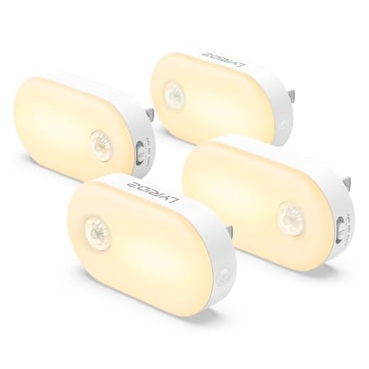 Motion Sensor Night Light Plug in, LYRIDZ Superior Bright 1-120LM Smart Nightlight Warm White LED Light with Stepless Adjustable Brightness for Bedroom, Kitchen, Stairs, Hallway, 4 Pack