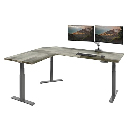 Image of Vari ComfortEdge 80x60 L-Shape Electric Standing Desk - Height Adjustable Sit-Stand VariDesk for Corner Office with Reversible Left /Right Design + Driftwood /Slate Legs (Ships in 3 Boxes)