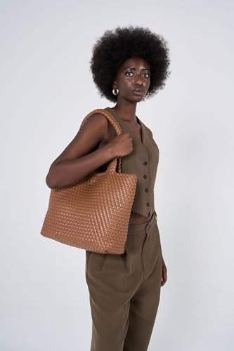 Image of MELOLILA Woven Leather Handbag - Large Tote Bag for Women - Fashion Vegan Leather Tote