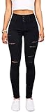Qazel Vorrlon Women's High Waisted Jeans for Women Ripped Skinny Stretch Distressed Jeans High Rise Butt Lifting Demin Pants Black, Size 6