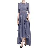 Gowns and Evening Dresses, Wedding Dresses for Bride, Dresses for Teens, Maxi Formal Wedding Bridesmaid Party Floral Lace 3/4 Sleeves V-Neck Retro Evening Dance Long Ball Gown Gray S