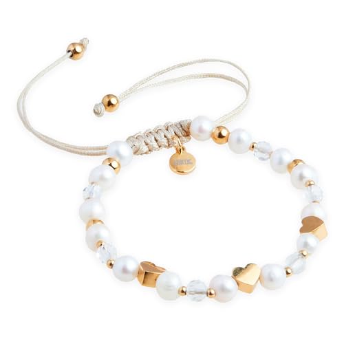 18KOra Pulsera Acero Inoxidable Mujer | Pulsera Dorada Mujer | Pulsera para Todas las Mujeres, Regalo mujer | Pulseras Niña, Comunión, Verano (Corazones ORO M)
