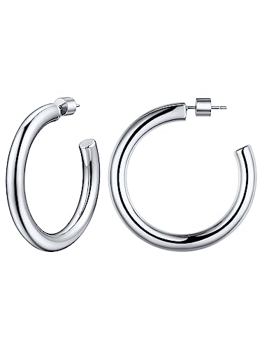 ChainsHouseCreole Acier Boucle d Oreille Femme 40mm Inoxydable Boucles doreilles Tube Grande Epaisse Demi Créoles