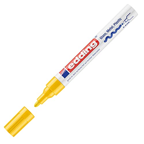 edding 750 marcador de tinta opaca - amarillo - 1 rotulador - punta redonda 2-4 mm - para metal, vidrio, piedras o plástico - resistente al calor, permanente, no mancha, impermeable