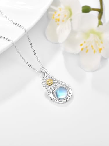 Daisy Sunflower Necklace for Women 925 Sterling Silver You Are My Sunshine Moonstone Pendant Mother's Day Birthday Jewelry Gifts3
