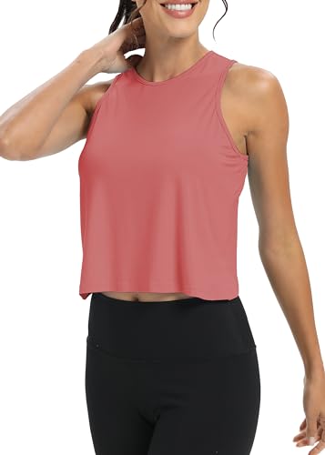 Image of Mippo Workout Tops for Women Cropped Open Back Sleeveless Tank Tops Athletic Gym Yoga Shirts Loose Fit