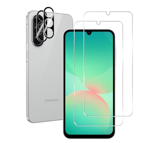 BIGFACE Galaxy A26 Tempered Glass Screen Protector + Camera Lens Protector [2 + 2 Pack][Case Friendly][Anti-Scratch][Ultrasonic Fingerprint Unlock] HD Protective Film for Samsung Galaxy A26