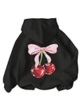 Beutyest Girl's Cherry Print Long Sleeve Hoodies V Neck Cute Sweatshirts Oversized Pullover Black 6-7Y