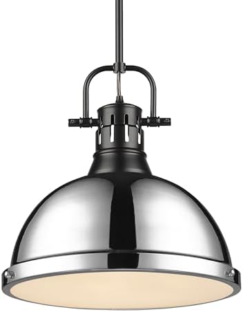 Golden Lighting Duncan 1-Light Pendant with Rod in Matte Black with Chrome