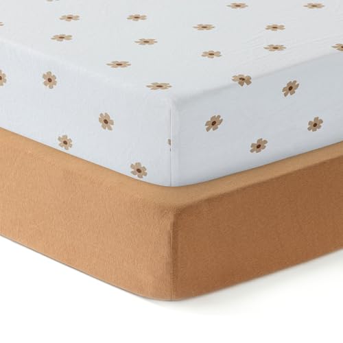 Image of Dreamology Pack n Play Sheets, Mini Crib Mattress Sheets Boys, Girls, Pack and Play Sheets, 2 Pack, 100% Cotton Crib Sheet, Pack n Play Sheets, 24x38 Mini Crib Sheets | Brown, Flowers
