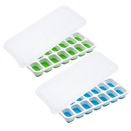 Diffaxy Cubitera con tapa, 2 piezas de silicona sin BPA para congelador, whisky, cóctel y bebidas, bandeja de cubitos de hielo fácil de quitar, apilable