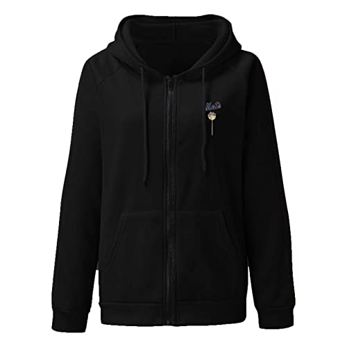 LOIJMK Veste d'été pour femme avec fermeture éclair - Sweat à capuche tendance - Imprimé surdimensionné - Confortable - Grande taille - Cardigan moelleux, Noir , M Cover