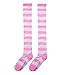 Bestjybt Women Striped Thigh High Socks Over Knee Socks Knee High Costume Stockings Leg Warmers (White+Pink)