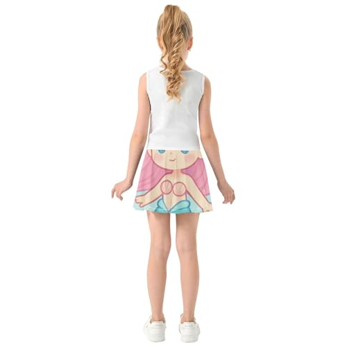Cute Comfy Athletic Shorts for Girls Skorts Tennis Skirts Toddler Flowy Skirt Cute Cartoon Mermaid Pink 4t4