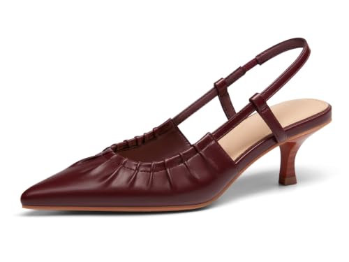 Image of Coutgo Women Slingback Kitten Heels Pointed Toe Slip On Pleated Dress Shoes | Women's Pumps,Low Heels,Closed Toe,Short Heels,Comfortable,Work Shoes,Party,Wedding,Dressy Casual