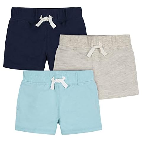 Gerber Baby Boy's 3-Pack Knit Shorts, Blue & Gray, 12 Months Cover