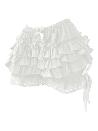 inlzdz Pantalones Cortos con Volantes para Mujer -Pantalones Interior Cintura Elástica Disfraz De Cosplay De Sirvienta Ropa Victorianas para Fiesta Halloween Blanco D M