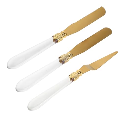 TOPBATHY Juego de Cuchillos para Queso de Acero Inoxidable 3 Piezas Mango de Cristal Espátula para Untar y Pala para Mantequilla Adecuado para Cocina Fiestas y Tablas de Charcutería