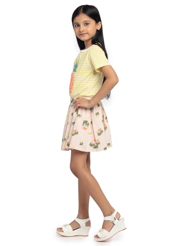 Image of Under Fourteen Girls 100% Cotton Printed Poplin Skirt | Skirt for Girls | Woven | 2-3 Yrs(Peach)