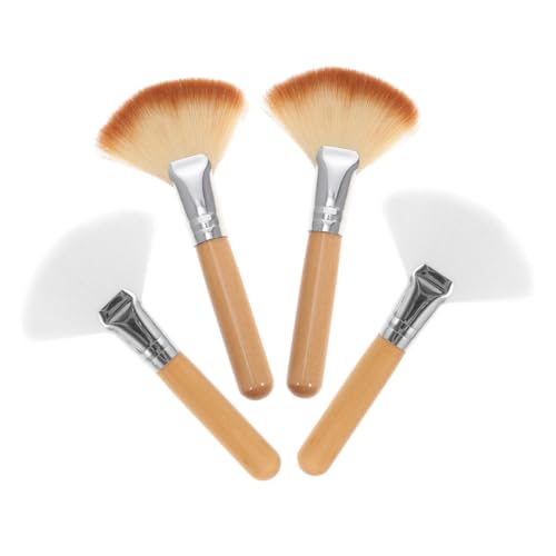 FRCOLOR 4pcs Natural Wood Makeup Brush Set Soft Bristles for Highlighter Blush